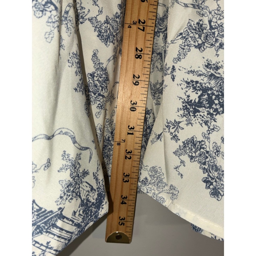 Romantic Shirt Dress Womens 6 M Blue White Toile Print Button Mini‎ Waist Tie - Picture 7 of 10